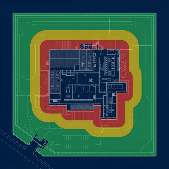 Схема трирівневої системи захисту DHPS: зелена, жовта та червона зони контролю шкідників